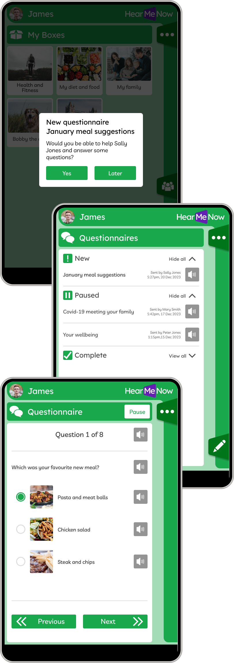 App questionnaire screenshots